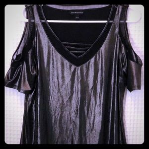 Rock & Republic Silver Sheen Bare Shoulder Top